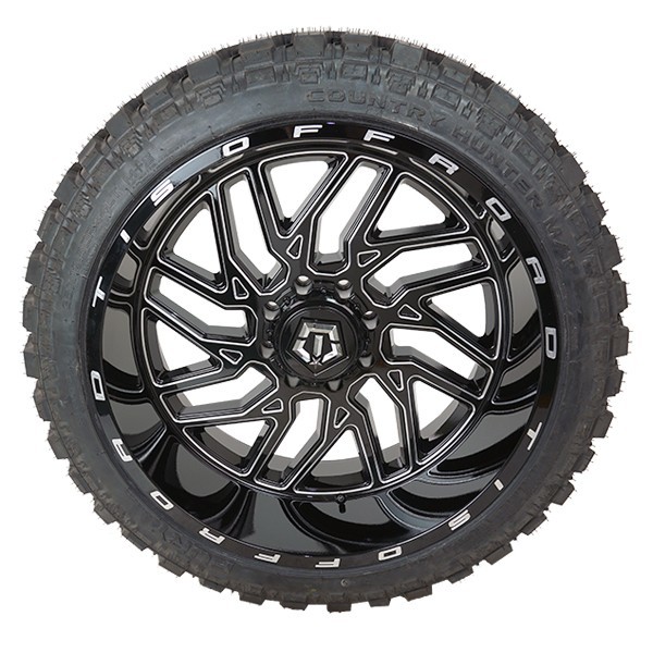 24x12 Tis 544bm Gloss Black Milled Wheels 35x12 50r24 Fury Mt