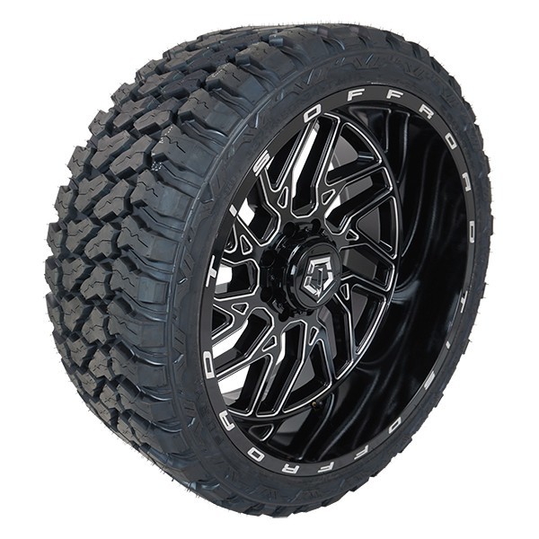 24x12 Tis 544bm Gloss Black Milled Wheels 33x14 50r24 Fury Mt