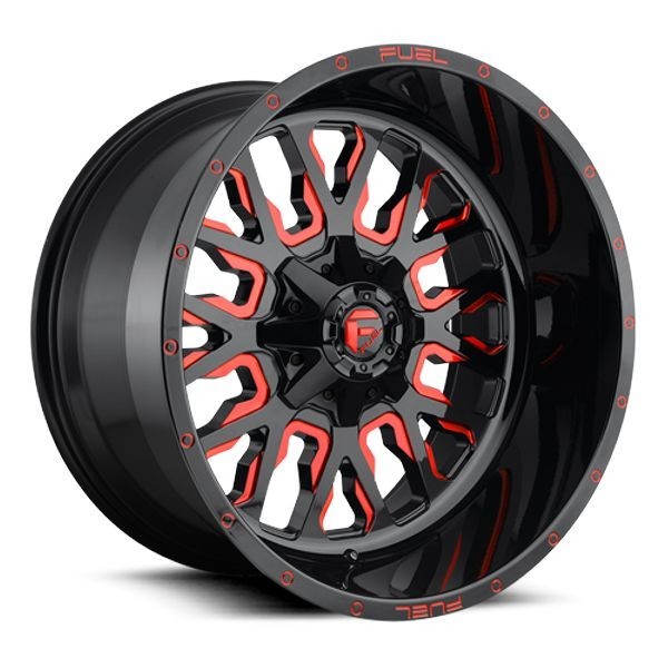 Fuel Offroad Wheels Stroke D612 Gloss Black Milled w/ Red Accents 17x9 -12mm Offset 5x114.3 (5x4.5),5x127 (5x5)