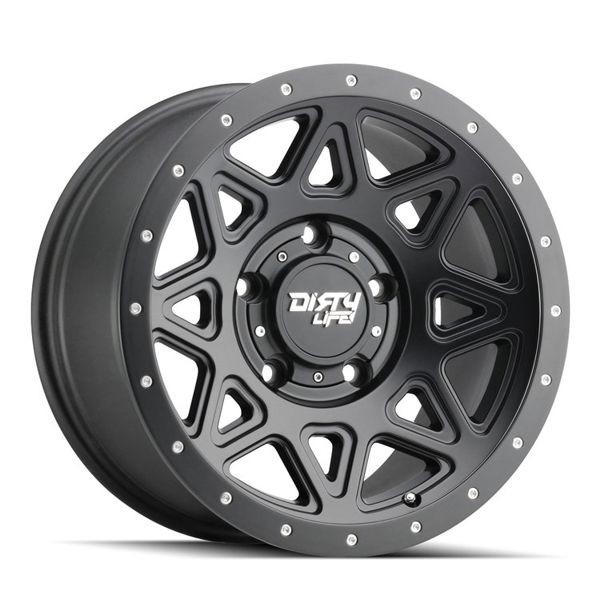 DirtyLife Wheels Theory 9305 Matte Black 17x9 -12mm Offset 5x127 (5x5) 2007-2026 Jeep Wrangler / Gladiator