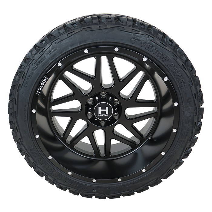 22x12 Hostile H108 Asphalt Black Wheels 35x12.50R22 Venom Power X/T