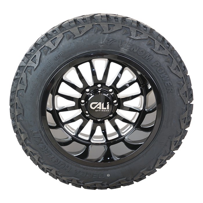 20x12 Cali Off Road Summit 9110 Gloss Black / Milled Wheels Venom Power X/T 33x12.50R20