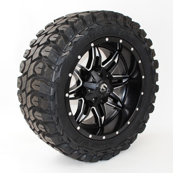 20x10 Fuel Offroad D567 Lethal Satin Black Milled Wheels with Gladiator  XComp MT 33x12.50R20 Tires