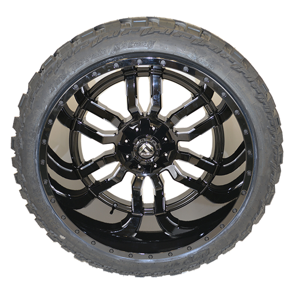 Fuel D595 Sledge Gloss Black milled AMP Terrain Attack M/T A