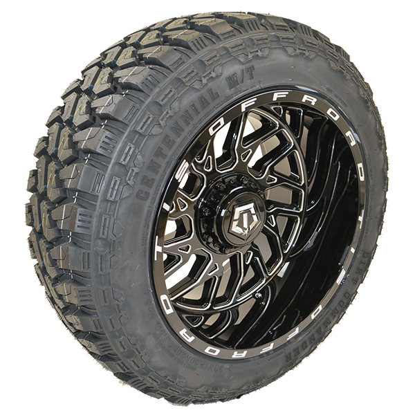 20x12 TIS 544BM Black/Milled 33x12.50R20 Centennial Tires Dirt Commander M/T