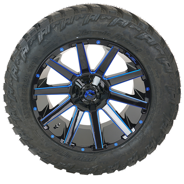 Fuel D644 Contra Gloss Black Milled Blue AMP Terrain Attack M/T