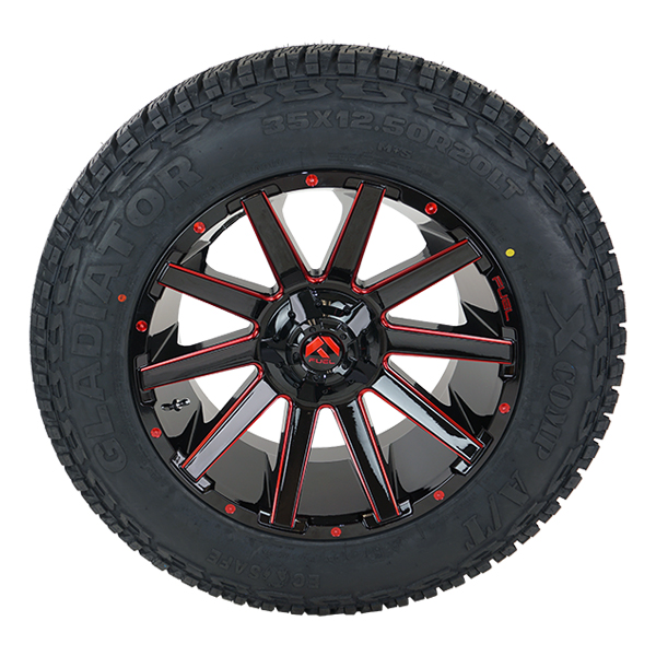 Fuel D643 Contra Gloss Black Milled Red Tint Gladiator Xcomp A/T