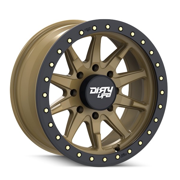 DirtyLife Wheels DT-2 9304 Matte Gold with Simulated Beadlock Ring 17x9 -38mm Offset 5x127 (5x5) 2007-2026 Jeep Wrangler / Gladiator