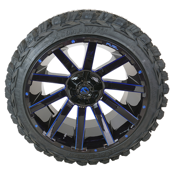 Fuel D644 Contra Gloss Black Milled Blue Gladiator Xcomp M/T