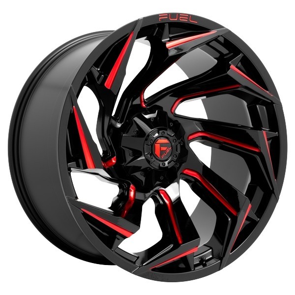 Fuel Offroad Wheels Reaction D755 Gloss Black Milled with Red Tint 20x9 20mm Offset 8x165.1 (8x6.5)