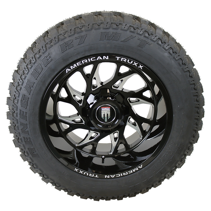 American Truxx Destiny Gloss Black Milled Radar Renegade R7 M/T