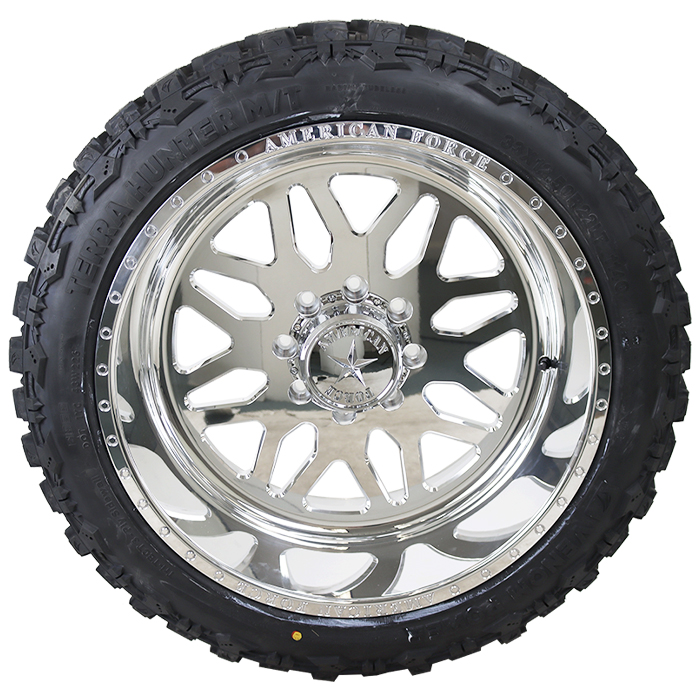 22x12 American Force B02 Polished 33x12.50R22 Venom Power Tires Terra Hunter M/T