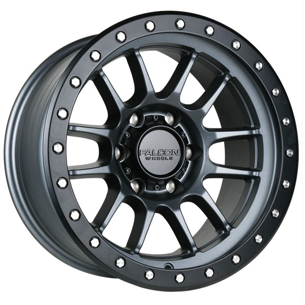 Falcon Offroad Wheels T7 Matte Gunmetal w/Black Ring 17x9 -12mm Offset 6x139.7 (6x5.5)