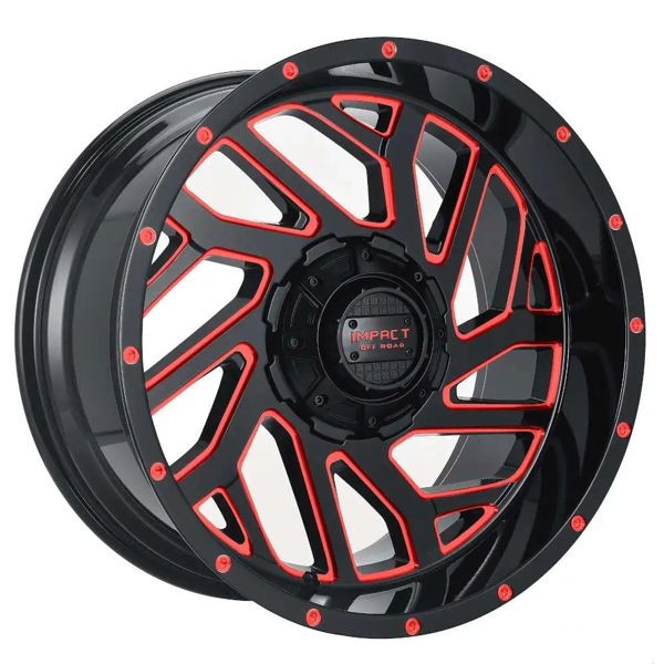 Impact Offroad Wheels 823 Gloss Black Red Milled 20x10 -12mm Offset 6x135,6x139.7 (6x5.5)
