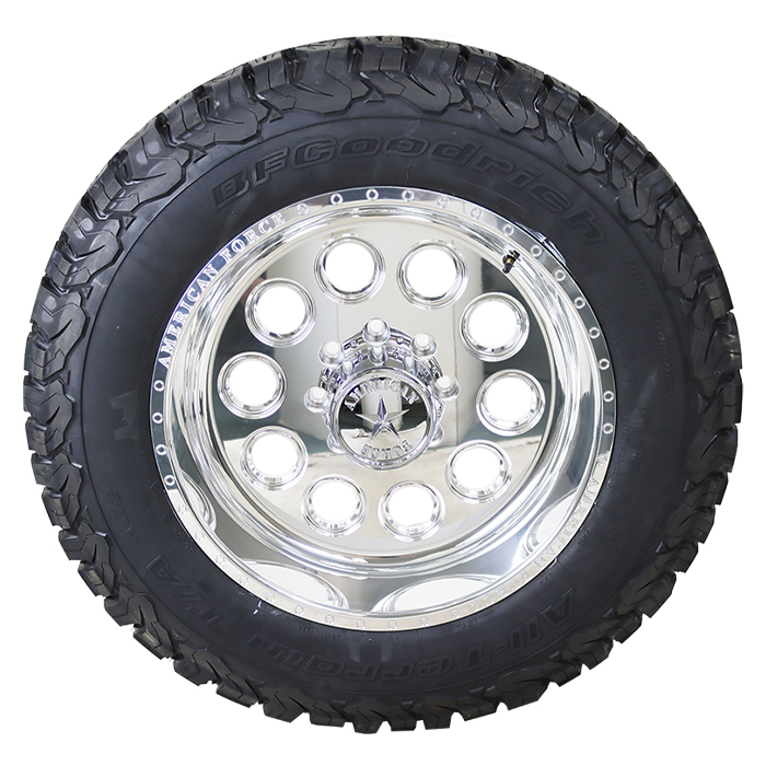 20x10 American Force F09 BIG TEN Polished 35x12.50R20 BF Goodrich Tires T/A KO2 A/T Wheel and Tire Package