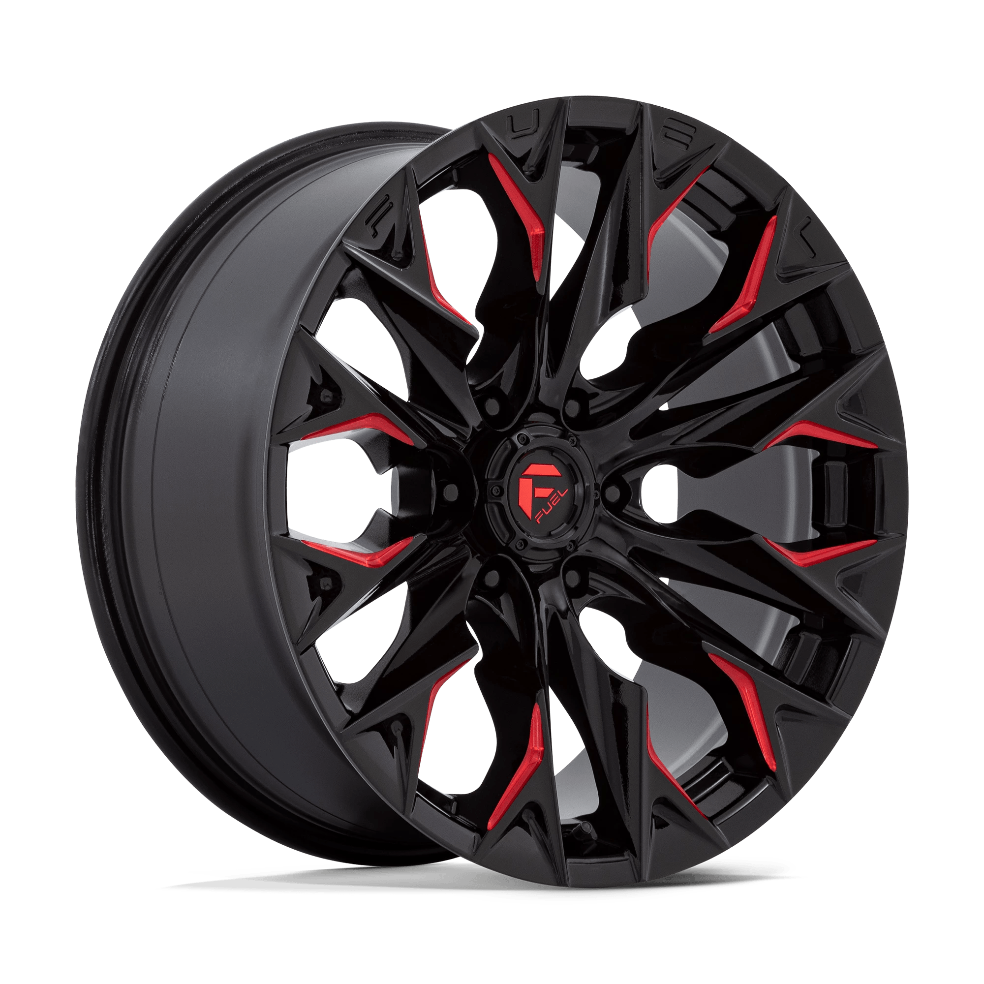 Fuel Offroad Wheels Flame 14 D823 Gloss Black Milled Red Tint 20x9 1mm Offset 6x135