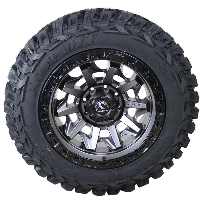 Fuel D716 Covert Matte Anthracite Black Ring Gladiator Xcomp M/T