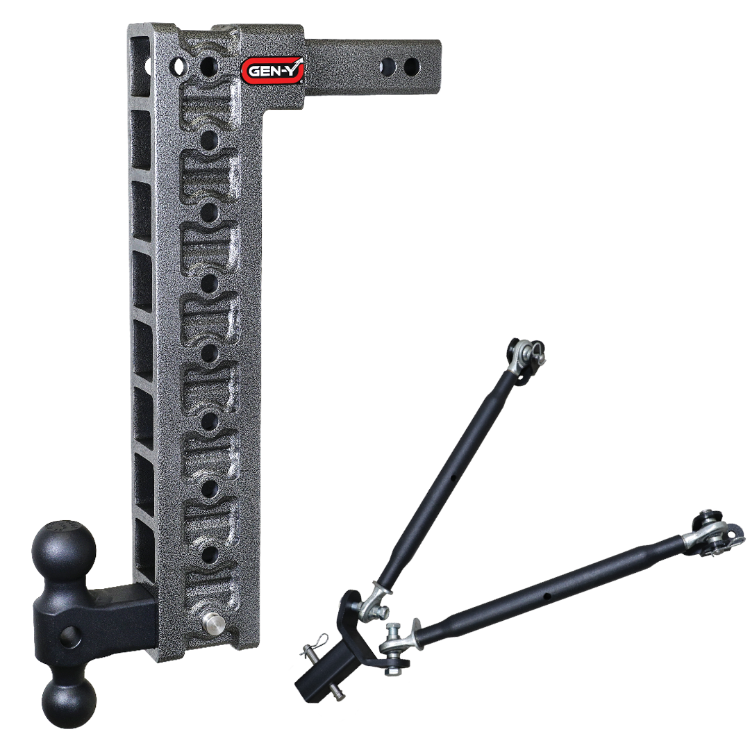 Gen-Y | Mega Duty 2in Shank | 20in Drop 1500lb TW 10K Hitch with GH-031 Dual-Ball-GH-0100 Stabilizer Kit