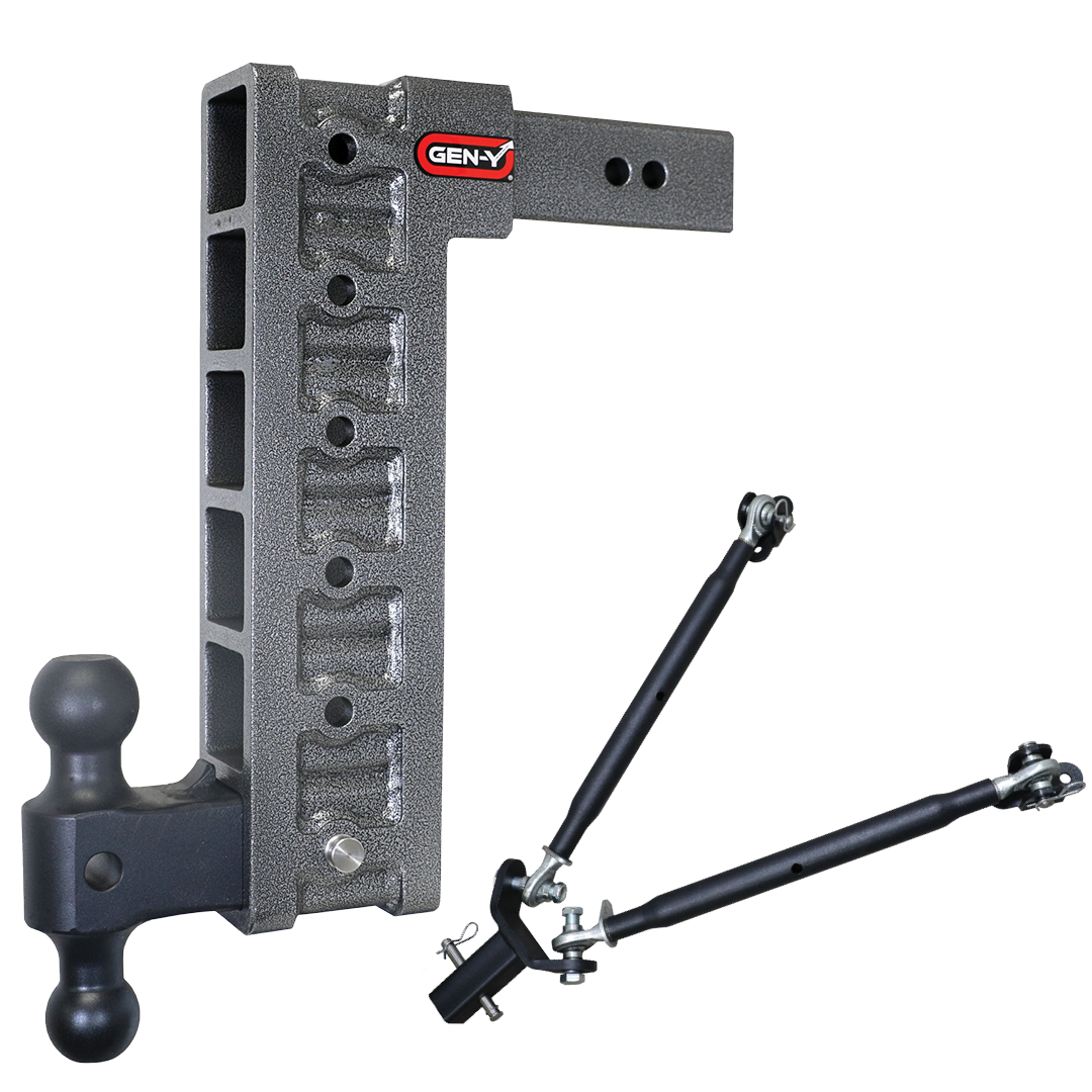Gen-Y | Mega Duty 2.5in Shank | 15in Drop 3K TW 21K Hitch with GH-061 Dual-Ball-GH-0101 Stabilizer Kit