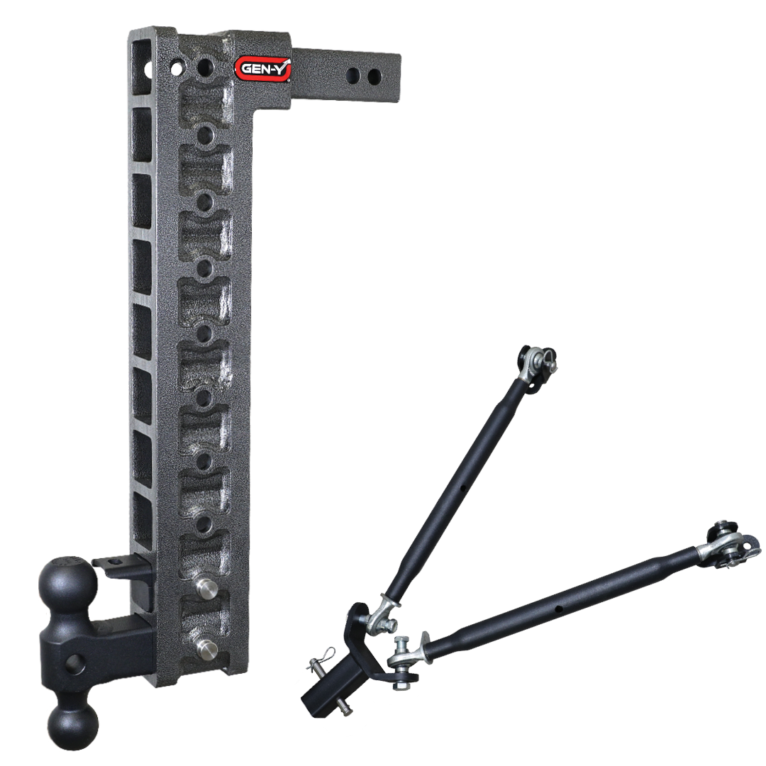 Gen-Y | Mega Duty 2in Shank | 22.5in Drop 10K Hitch with Dual-Ball-Pintle Lock-Stabilizer Kit