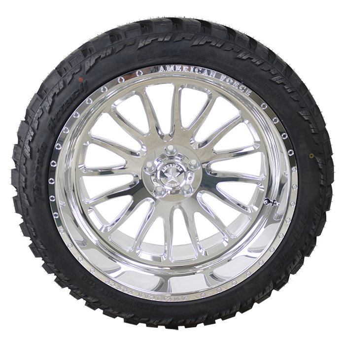 24x12 American Force CK10 Polished 35x13.50R24 AMP Tires Terrain Attack M/T