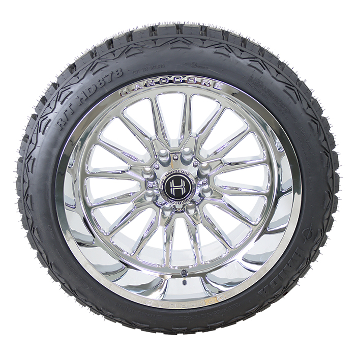 24x12 Hardcore Offroad HC24 Chrome 33x12.50R24 Haida Tires HD878 Rugged Terrain R/T
