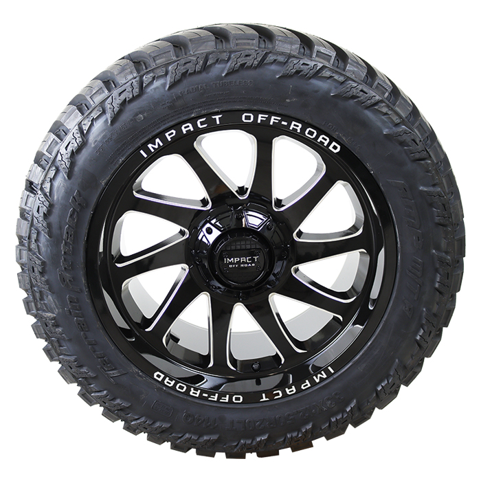 Impact Offroad 825 Gloss Black Milled AMP Terrain Attack M/T