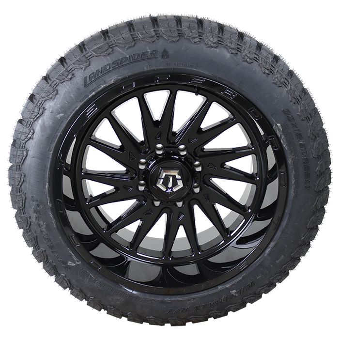 20x12 -44 TIS 547B All Black 33x12.50R20 LandSpider Tires Wildtraxx R/T Wheel and Tire Package