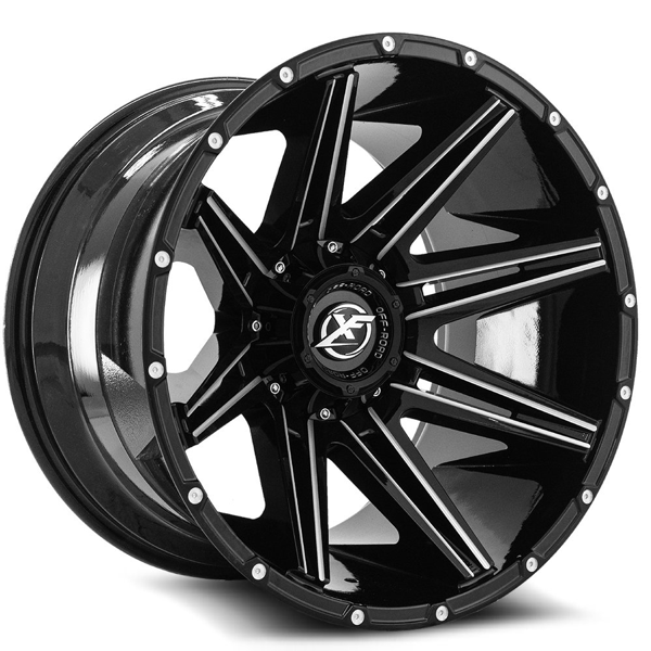 XF Offroad Wheels XF-220 Gloss Black Milled 22x10 -18mm Offset 5x127 (5x5),5x139.7 (5x5.5)