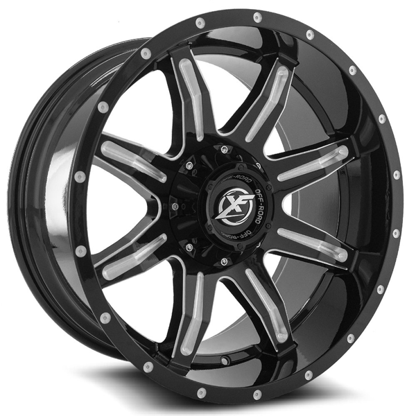 XF Offroad Wheels XF-215 Gloss Black Milled 20x10 -24mm Offset 5x127 (5x5),5x139.7 (5x5.5)