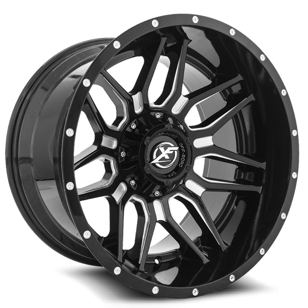XF Offroad Wheels XF-222 Gloss Black Milled 22x12 -44mm Offset 5x127 (5x5),5x139.7 (5x5.5)