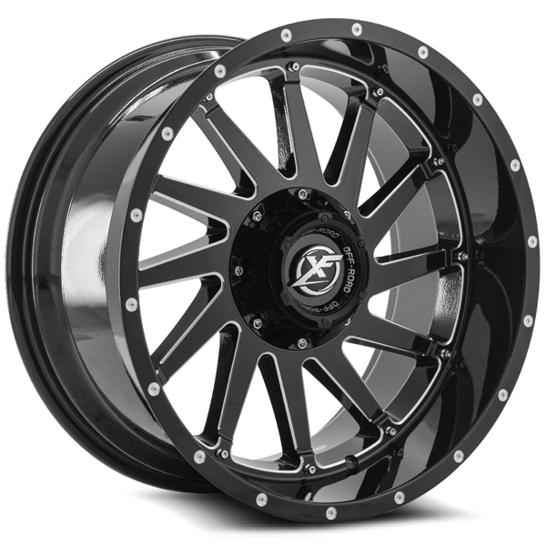 XF Offroad Wheels XF-216 Gloss Black Milled 20x9 12mm Offset 5x139.7 (5x5.5),5x150