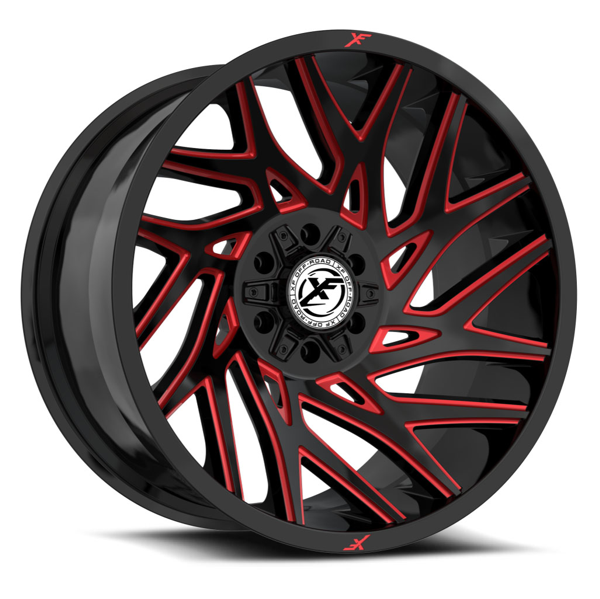 XF Offroad Wheels XF-229 Gloss Black Red Milled 24x12 -44mm Offset 5x127 (5x5),5x139.7 (5x5.5)