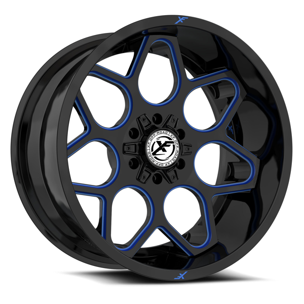 XF Offroad Wheels XF-233 Gloss Black Blue Milled 22x12 -44mm Offset 5x127 (5x5),5x139.7 (5x5.5)