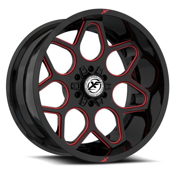 XF Offroad Wheels XF-233 Gloss Black Red Milled 20x10 -12mm Offset 5x127 (5x5),5x139.7 (5x5.5)