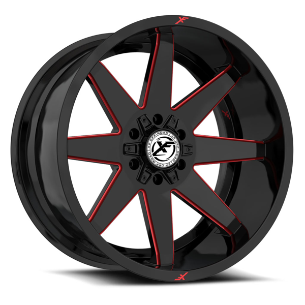 XF Offroad Wheels XF-236 Gloss Black Red Milled 22x12 -44mm Offset 5x127 (5x5),5x139.7 (5x5.5)