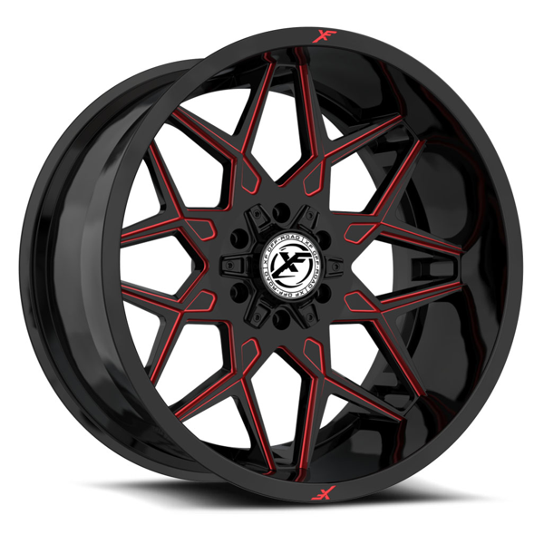 XF Offroad Wheels XF-238 Gloss Black Red Milled 20x10 -12mm Offset 8x165.1 (8x6.5),8x180