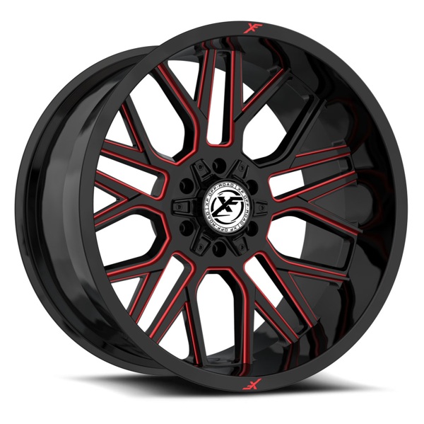 XF Offroad Wheels XF-235 Gloss Black Red Milled 24x14 -76mm Offset 5x127 (5x5),5x139.7 (5x5.5)