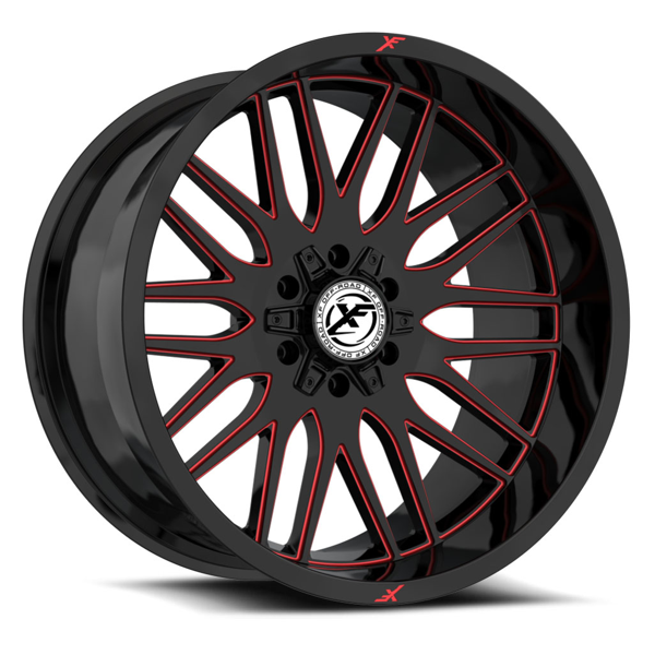 XF Offroad Wheels XF-240 Gloss Black Red Milled 24x12 -44mm Offset 5x127 (5x5),5x139.7 (5x5.5)