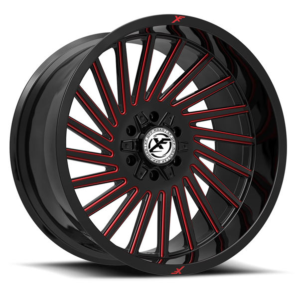 XF Offroad Wheels XF-239 Gloss Black Red Milled 22x12 -44mm Offset 5x127 (5x5),5x139.7 (5x5.5)