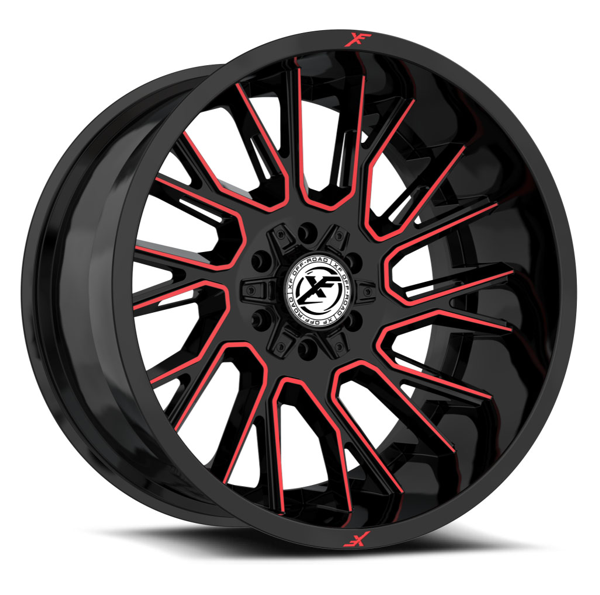 XF Offroad Wheels XF-230 Gloss Black Red Milled 20x10 -24mm Offset 8x165.1 (8x6.5),8x170