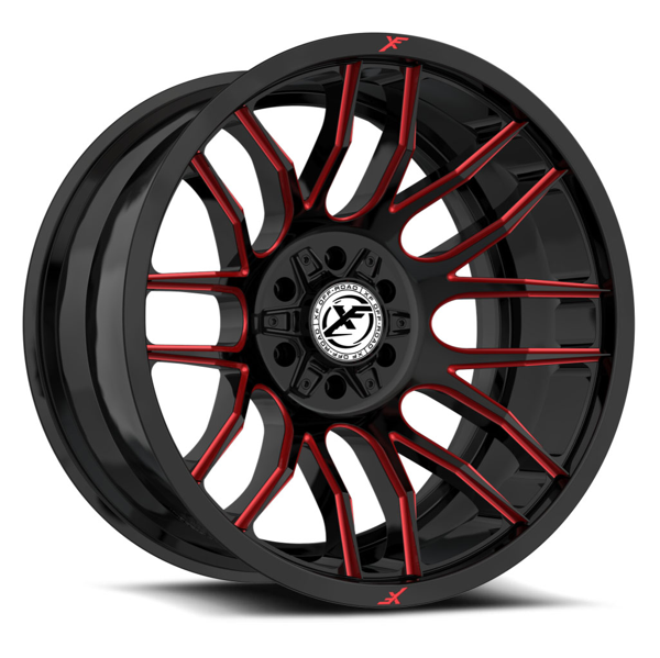 XF Offroad Wheels XF-232 Gloss Black Red Milled 22x12 -44mm Offset 8x165.1 (8x6.5),8x170