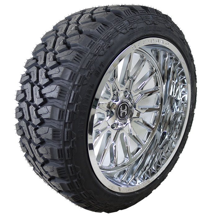 22x12 Hardcore Offroad HC24 Chrome 37x13.50R22 Centennial Tires Dirt Commander M/T Wheel and Tire Package