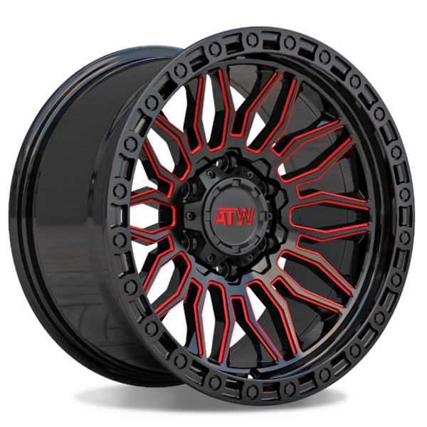 All Terrain Wheels Nile Nile Gloss Black Red Milled Spokes 20x9 10mm Offset 5x114.3 (5x4.5),5x127 (5x5)