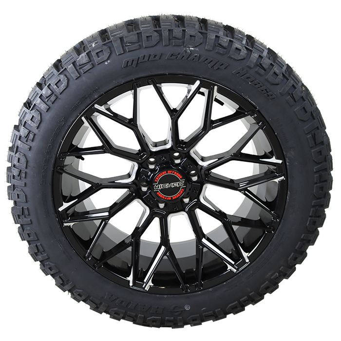 Wicked Offroad W934 Gloss Black Milled Haida Mud Champ HD869 M/T