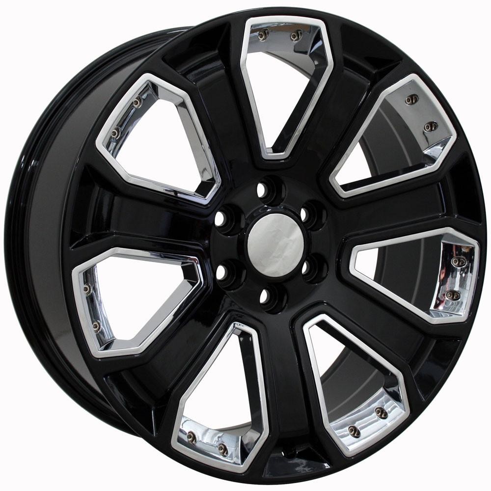 OE Wheels Chevy Silverado CV93B Black with Chrome 22x9 24mm Offset 6x139.7 (6x5.5)