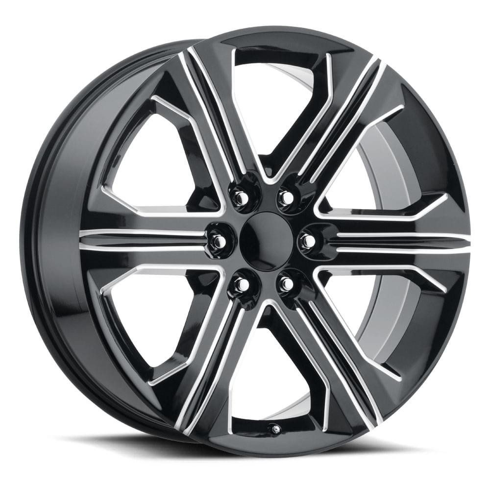 Factory Reproductions Wheels GMC Sierra FR 47 Gloss Black Ball Milled 22x9 24mm Offset 6x139.7 (6x5.5)