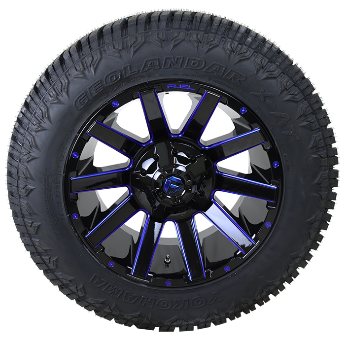Fuel D644 Contra Gloss Black Milled Blue Yokohama Geolander X A/T