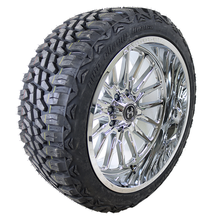 22x12 Hardcore Offroad HC24 Chrome 33x12.50R22 Haida Tires HD868 Mud Champ M/T