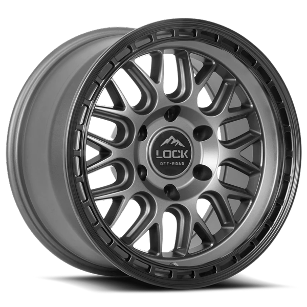 Lock Offroad Wheels Onyx Matte Grey with Matte Black Ring 17x9 1mm Offset 5x127 (5x5) 2007-2026 Jeep Wrangler / Gladiator
